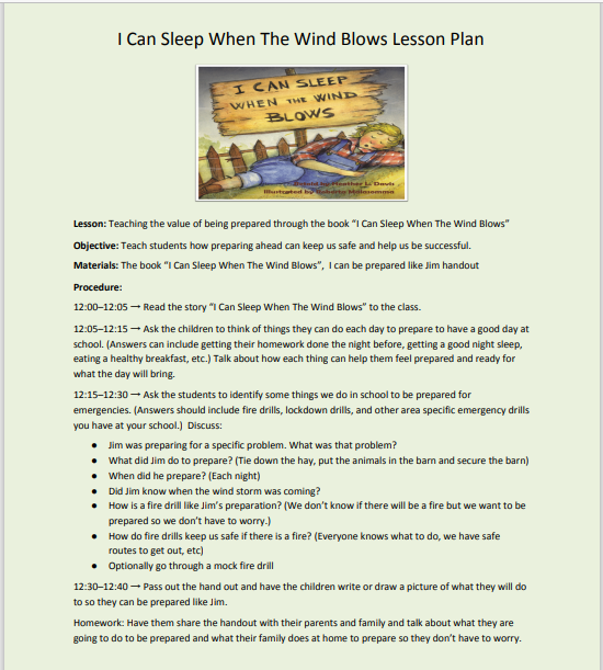 I Can Sleep When The Wind Blows  Lesson Plan